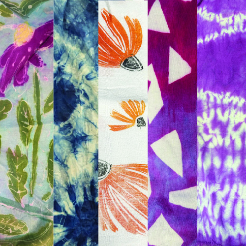 Strips of different patterned dyed fabrics