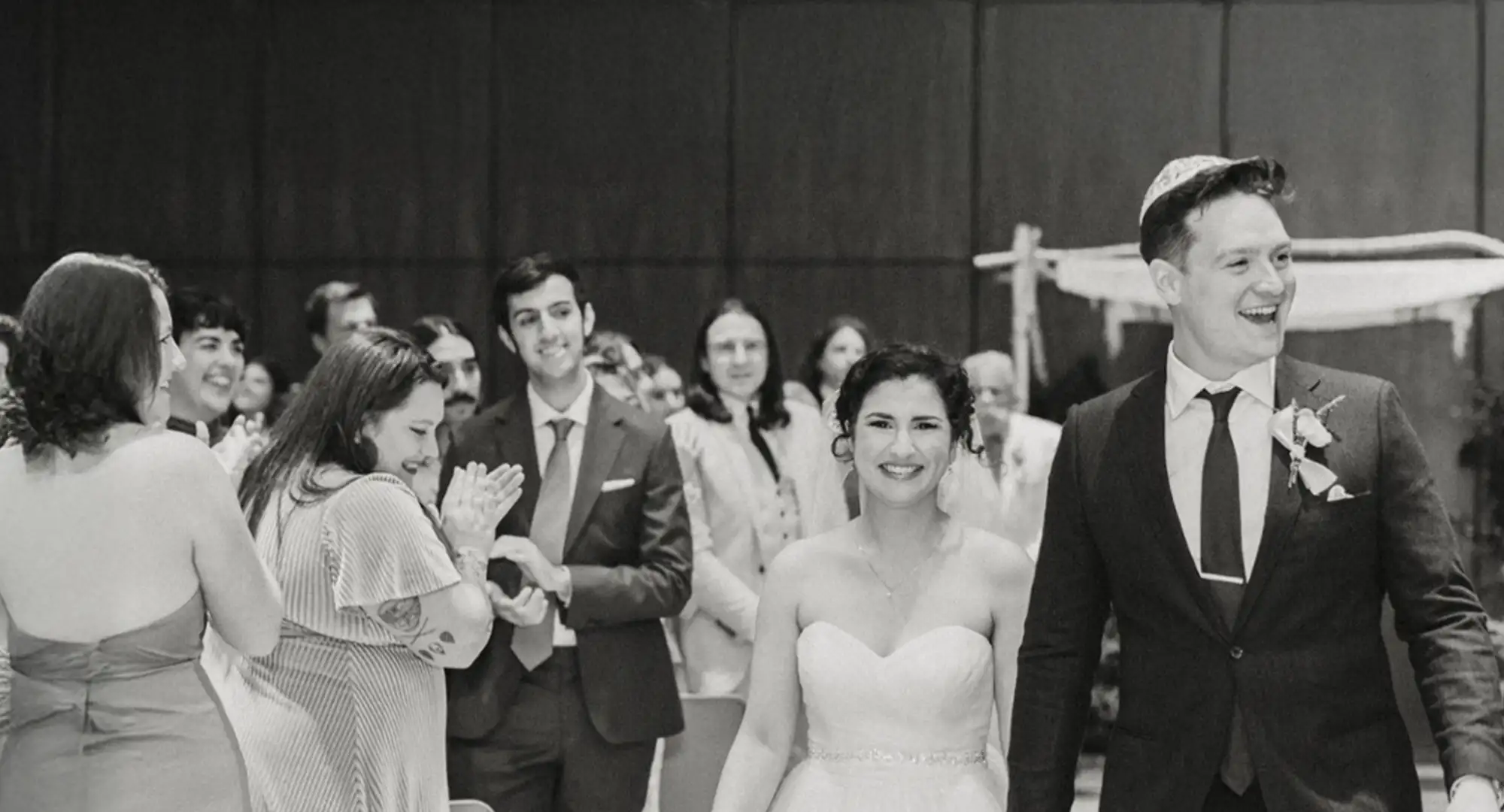 wedding party walking down aisle